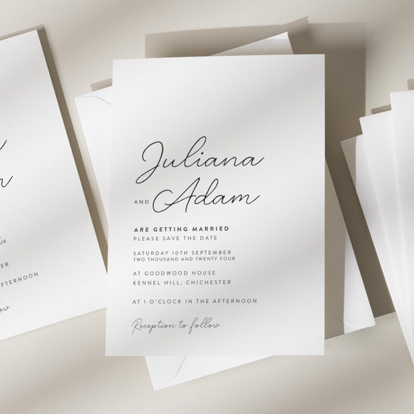 Minimalistic Save The Date Cards, Simple Save The Dates, Calligraphy Wedding Save The Dates, Save The Date Cards For Wedding 'Juliana'