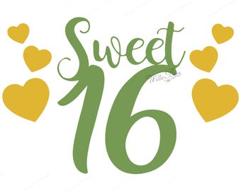 Download Sweet Sixteen 16 Birthday Silhouette Words T-shirt Quote ...