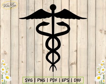 Hermes Hermes SVG Clipart, Symbol der Medizin, zwei Schlangen, ein Stock und Flügel, Arzt oder Krankenschwester, griechischer Gott, digitaler Download