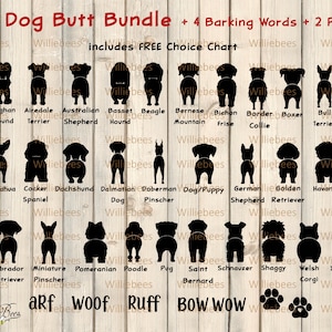 Dog Butt Bundle SVG, Immagini canine, Decalcomanie finestra cane, Dog Paw Clipart, Gancio guinzaglio cane, Agriturismo Decor, Glowforge Laser, Download digitale
