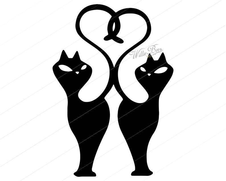Cats Svg Clipart Felines Svg Black Cats Heart Svg Cat Etsy