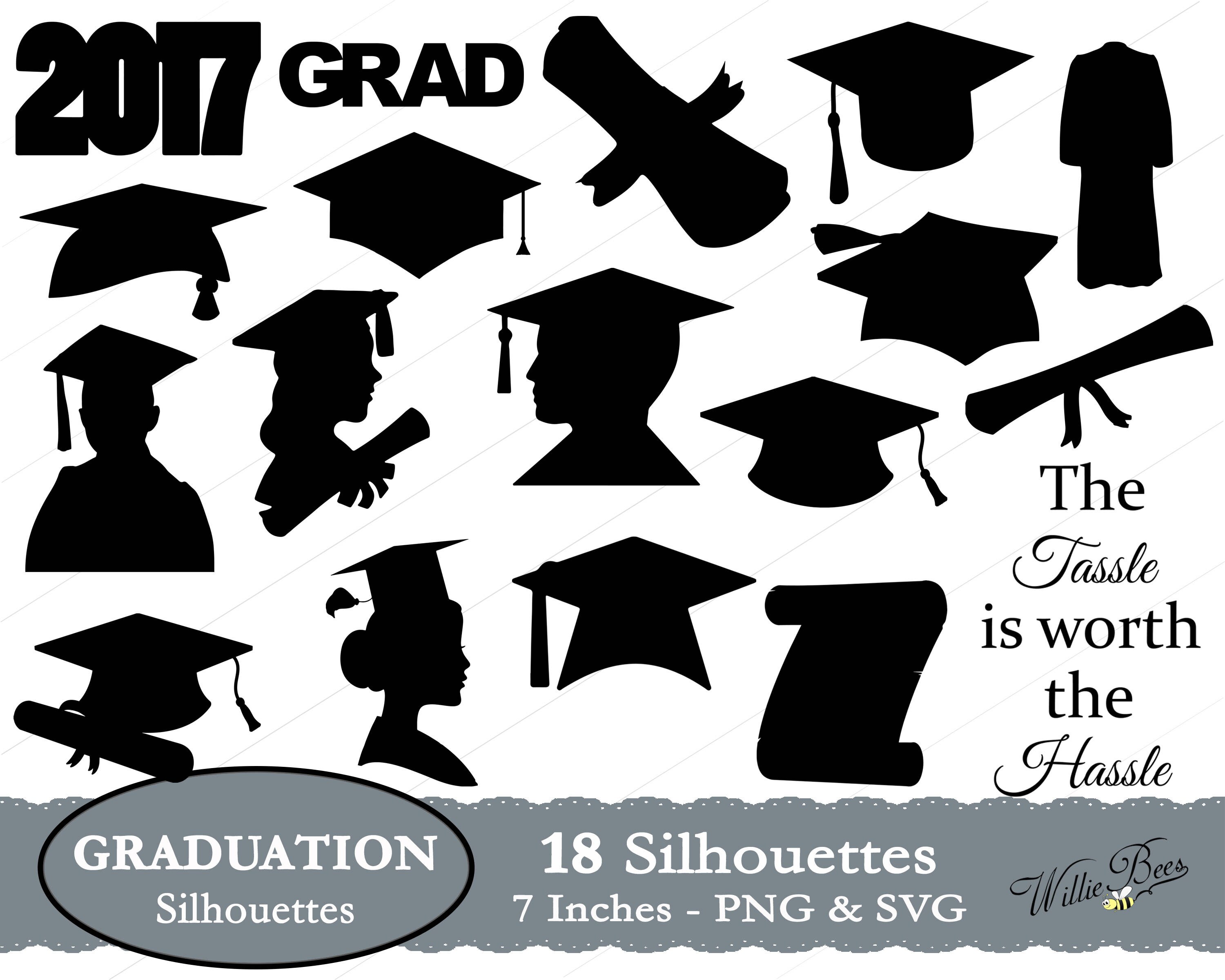 Download Graduation Silhouette Clip Art 7 inches PNG & SVG files | Etsy