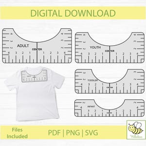 Régua de camiseta, ferramenta de alinhamento, guia de posicionamento de camisa, PDF para impressão, régua de posicionamento, guia de alinhamento, posicionamento de camisa, download digital