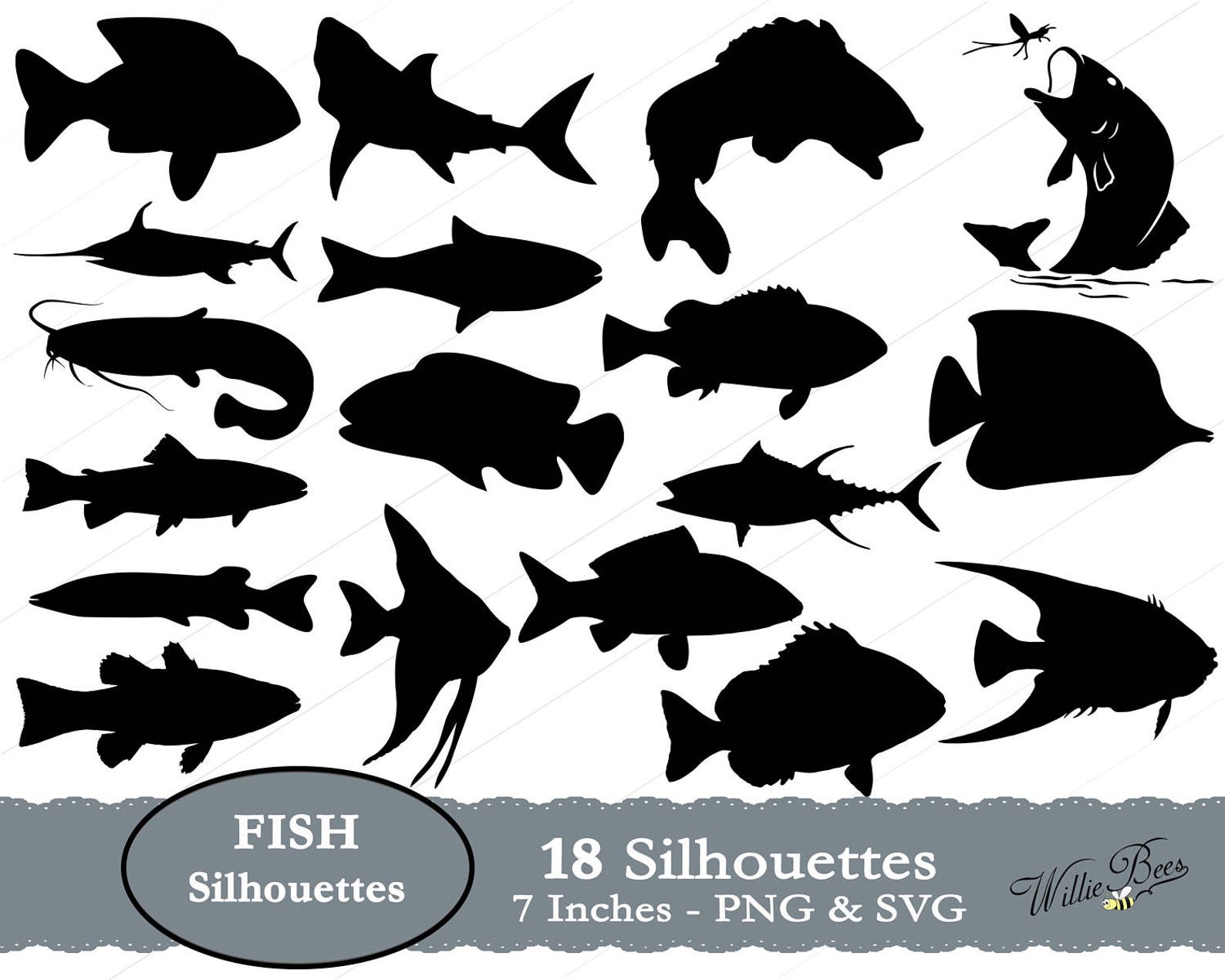 Vis SVG Vis Silhouet SVG Kieuwen En Vinnen Onderwater Vis Etsy