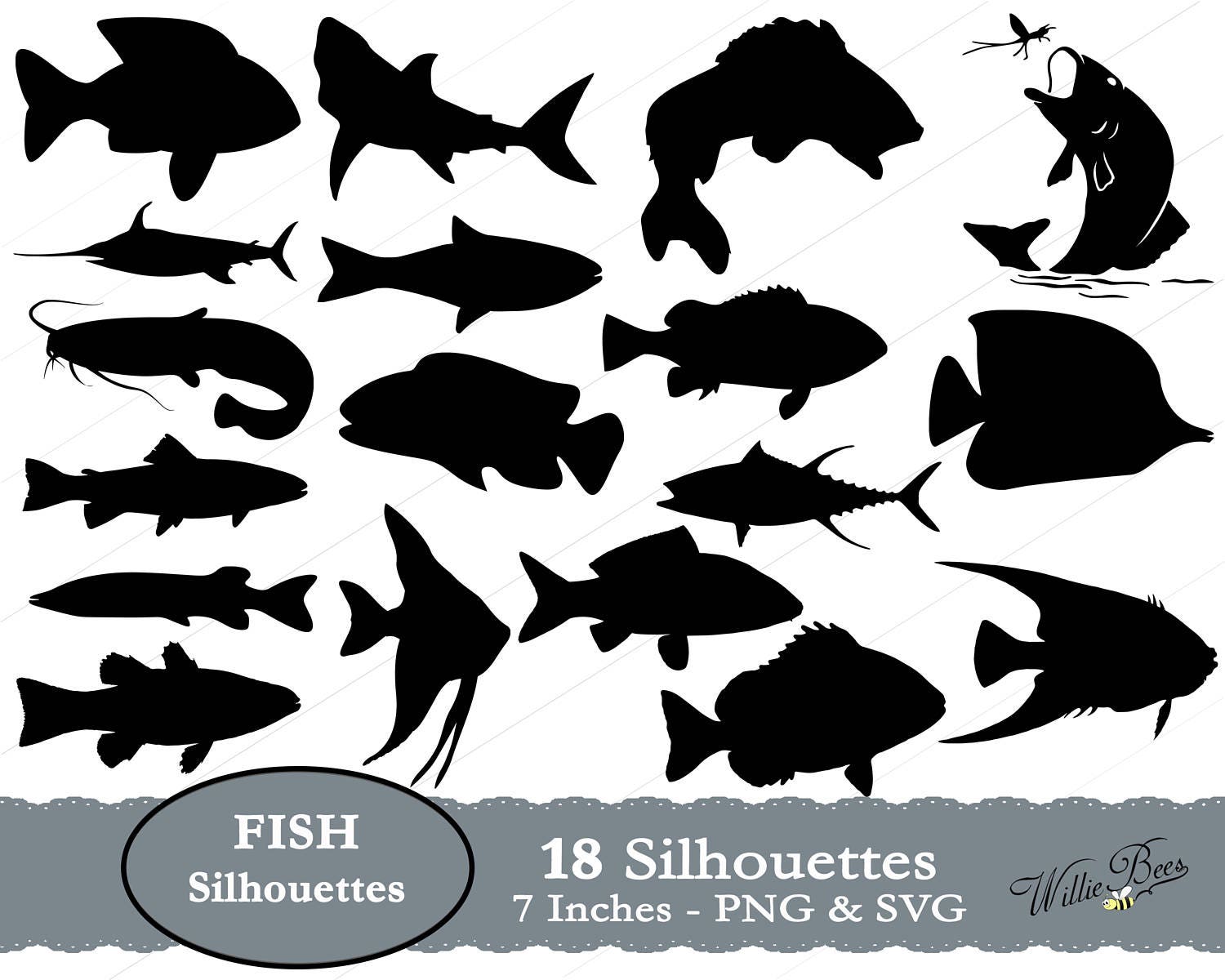 Fish SVG Fish Silhouette SVG Gills and Fins Underwater | Etsy