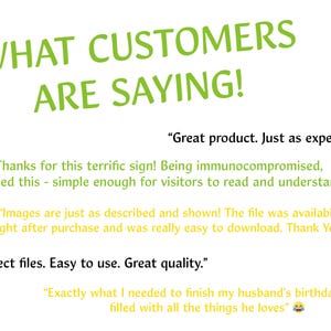 May include: A green and white text graphic with the words "WHAT CUSTOMERS ARE SAYING!" and several customer reviews. The reviews are positive and mention the product being easy to use, great quality, and exactly what the customer needed.
