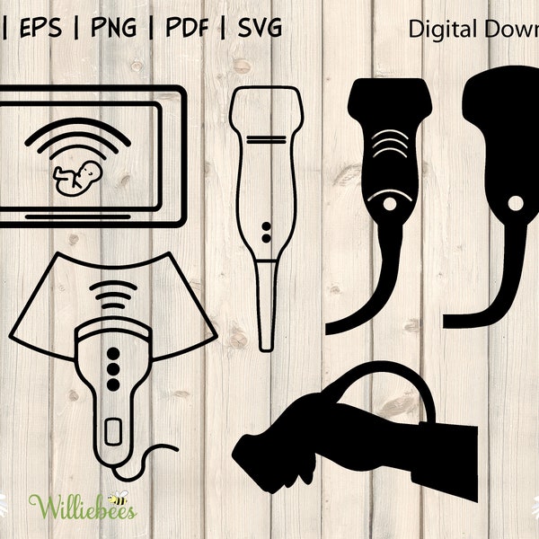 Ultrasound Probe Transducer Clipart, Sonogram SVG, Ultrasound Technician, Sonography Probe, Medical Doctor, Sound Waves, Digital Download