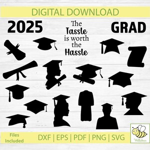 Graduación 2025 SVG, Clipart del Día de la Graduación, Clase de, Birrete, Estudiante de Graduación, Diploma, Borla para Birrete, Feliz Graduación, Descarga Digital