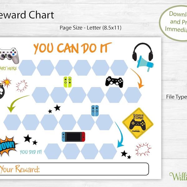 Printable Video Game Reward Chart, Gamer Behavior Chart, Gaming Routine Board, Video Game Kids Sticker, Youth Daily Chore, Digital Download