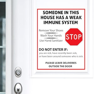 Weak Immune System Sign, Medical Sign, Sick Family Member, Do Not Enter, Medically Fragile, Front Door Sign, Medical Print, Digital Download