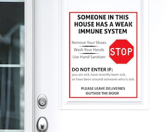 Weak Immune System Sign, Medical Sign, Sick Family Member, Do Not Enter, Medically Fragile, Front Door Sign, Medical Print, Digital Download