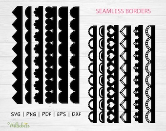 Seamless Border SVG, Lace Borders, Scallop Divider, Seamless Pattern Bundle, Lace Trim, Divider Clipart, Heart Border, Digital Download