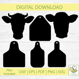 Étiquette d'oreille et tête de vache SVG, SVG de tête de taureau, vecteur de tag vache, animal de la ferme, affaissement de la tête de vache, tête avec étiquette, corne de taureau, fichier coupé, téléchargement numérique