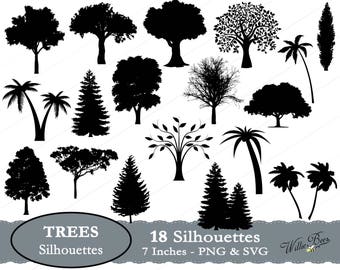 Tree SVG, Tree Silhouette Clip Art, Pine Tree, Palm Tree SVG, Tree Image, Tree Branch, Tree Trunk, Perennial Plant, Leaves, Instant Download