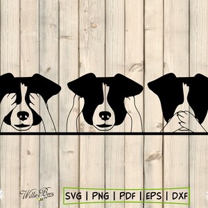 Dog SVG, clipart canino, ver, ouvir, falar sem mal, SVG canino, arquivo de corte de silhueta de cachorro, caneca de café, decalque de veículo, camisa de cachorro, download digital