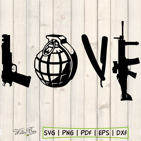 Military SVG, Weapons SVG, Combat Love, War Svg, Gun Clipart, Grenade SVG, Love Or Hate, Armed Forces, Soldier Clipart, Digital Download