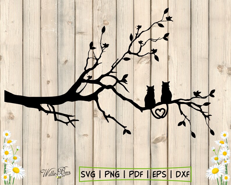 Cat SVG Tree SVG Two Cats in A Tree With A Tail Heart Cats Etsy