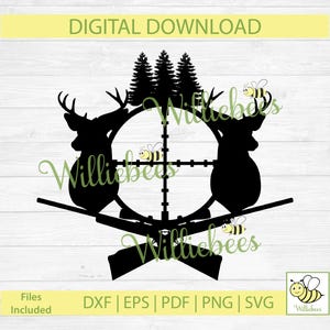 Silueta de ciervos en SVG, silueta de ciervo en SVG, ciervo en SVG, silueta de ciervo en SVG, silueta de árboles en SVG, temporada de caza, descarga digital