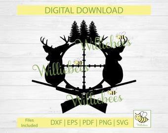 Deer Hunting SVG, Hunting Silhouette Clipart, Gone Hunting, Rifle SVG, Shooting Target SVG, Trees Svg, Hunting Season, Digital Download