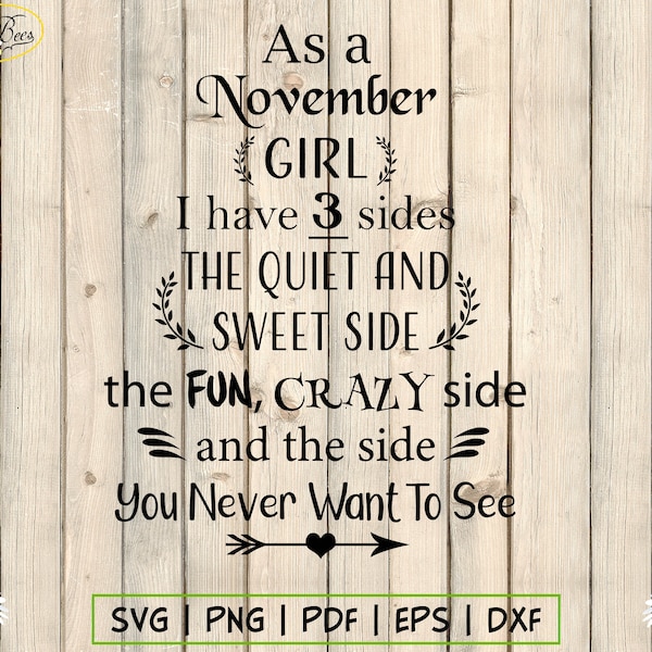 I'm A November Birthday Girl SVG, Fun And Crazy, Wild Side, Gift For Her, Happy Birthday Shirt, Funny Birthday Quote, Digital Download