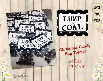 Christmas Bag Topper, Lump Of Coal, Treat Bag Topper, Candy Bag Topper, Christmas Favors, Christmas Party Printable File, Digital Download