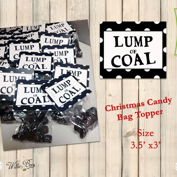 Christmas Bag Topper, Lump Of Coal, Treat Bag Topper, Candy Bag Topper, Christmas Favors, Christmas Party Printable File, Digital Download