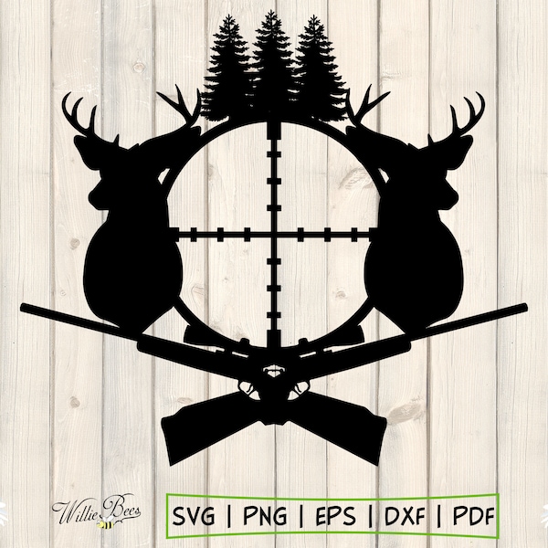 Deer Hunting SVG, Hunting Silhouette Clipart, Gone Hunting, Rifle SVG, Shooting Target SVG, Trees Svg, Hunting Season, Digital Download