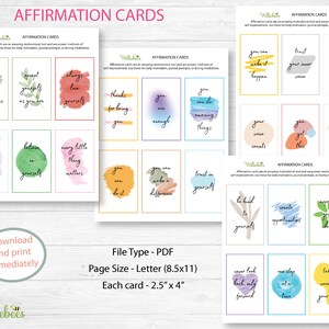 Cartes d'affirmation positive, notes d'encouragement, cartes imprimables, gentillesse quotidienne, cartes de santé mentale, notes de pleine conscience, téléchargement numérique