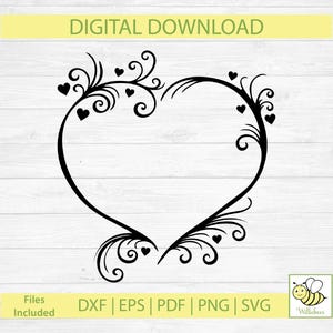 Corazón SVG, Diseño de boda, Parejas SVG, Corazón de amor, Corazón florido, Calcomanía de corazón, Archivo vectorial, Adorno decorativo, Descarga digital