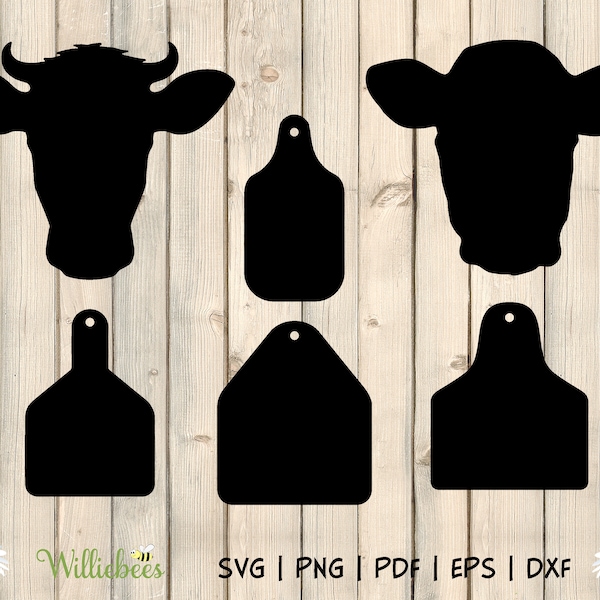 Ear Tag And Cow Head SVG, Bull Head SVG, Vector Tag Cow, Farm Animal, Cow Head Sag, Head With Tag, Bull Horn, Cut File, Digital Download