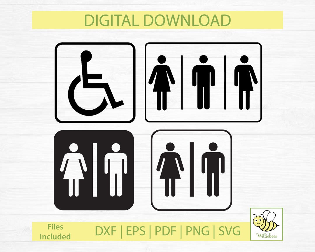 Restroom Signs SVG, Bathroom Door, All Gender Washroom, Wheelchair Sign ...