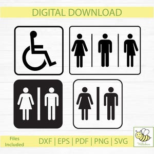 Toilet borden SVG, badkamerdeur, wasruimte alle geslachten, rolstoelbord, allemaal toegankelijk, man vrouw, man vrouw, jongen meisje, digitale download