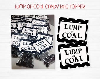 Christmas Bag Topper, Lump Of Coal, Treat Bag Topper, Candy Bag Topper, Christmas Favors, Christmas Party Printable File, Digital Download
