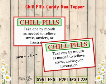 Chill Pills Candy Bag Topper, etiquetas de bolsas de regalo, bolsas de vacaciones, bolsas de regalo, regalo de mordaza, fiesta de regalo imprimible, relajarse y relajarse, descarga digital