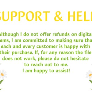 May include: A white text graphic on a yellow background with the words "SUPPORT & HELP". The text below explains that the seller offers support for digital items and is committed to customer satisfaction.