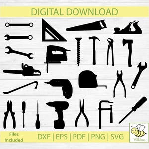 Klusjesman Tools SVG, hardware clipart, elektrische boor, zaag SVG, afbeelding hamer, punttang, elektrisch gereedschap, meetlint, digitale download