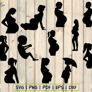 Ciąża SVG sylwetka Clipart, Kobieta w ciąży, Mając dziecko, Obrazy ciążowe, Przyszła mama, Płód, Mamusia, Baby Shower, Pobieranie cyfrowe