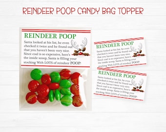 Reindeer Poop Christmas Candy Bag Topper, Candy Bag Tags, Treat Bag Toppers, Christmas Favors, Christmas Party Printable, Digital Download