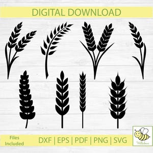 SVG-bundel tarwe, SVG-korrel, oogsttarwe, clipart graan, gesneden vectorbestand, gerstafbeeldingen, broodkorrel, tarwestengels, digitale download