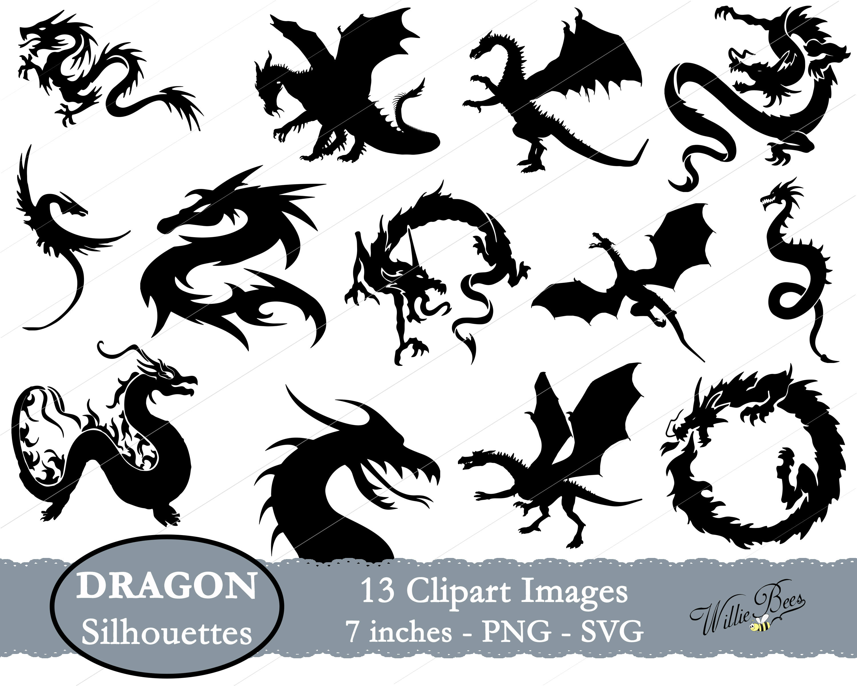 Download Dragon SVG Silhouette Clip Art Serpent SVG Drache Lung | Etsy