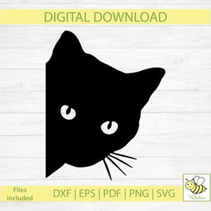 Peeking Black Cat SVG Silhouette Clipart, Feline SVG Image, Cat Cut File, Pet Cat, Cat Meow, Kitty Kat, Commercial Use, Digital Download image 1
