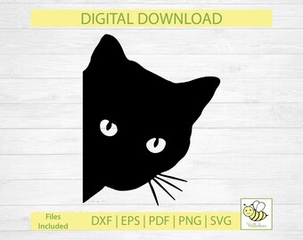 Peeking Black Cat SVG Silhouette Clipart, Feline SVG Image, Cat Cut File, Pet Cat, Cat Meow, Kitty Kat, Commercial Use, Digital Download