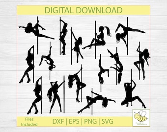 Pole Dancers SVG Silhouette Clipart, Female Strippers, Pole Dancing, Exotic Ladies, Sexy Female Dancers, SVG Cut File, Digital Download