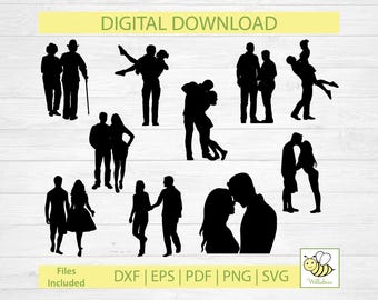 Couples SVG, Silhouette Clipart, People SVG, Men And Women, Couples In Love, Couples Walking Together, Couple Kissing, Digital Download