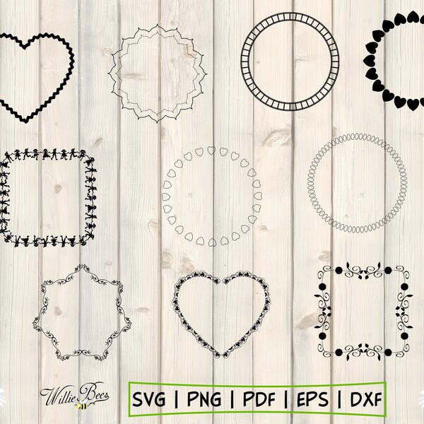 Monogram Frames SVG, Circle Images, Heart Frame, Floral Wedding Frame, Fancy Frame, Square Flourish, Decorative Borders,  Digital Download