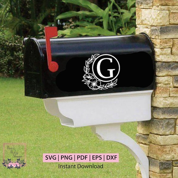 Personalized Mailbox Monogram Decal SVG, Floral Circle, Last Name Initial, Postbox Sign, Custom Monogram, DIY Design, Digital Download