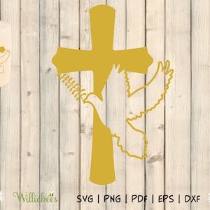 Croce con colomba SVG, Colomba della pace, Regalo di battesimo, Battesimo SVG, Regalo di comunione, Clipart cristiano, Croce religiosa, Download digitale