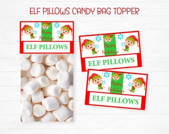Christmas Bag Topper, Elf Pillows Tags, Treat Bag Toppers, Candy Bag Topper, Christmas Favors, Christmas Party Printable, Digital Download