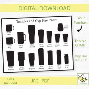 Tumbler Cup Größe Clipart CHART, Becher Liste, Cup-Größen, Weinbecher, Skinny Slim, KEINE VORLAGEN, digitaler Download