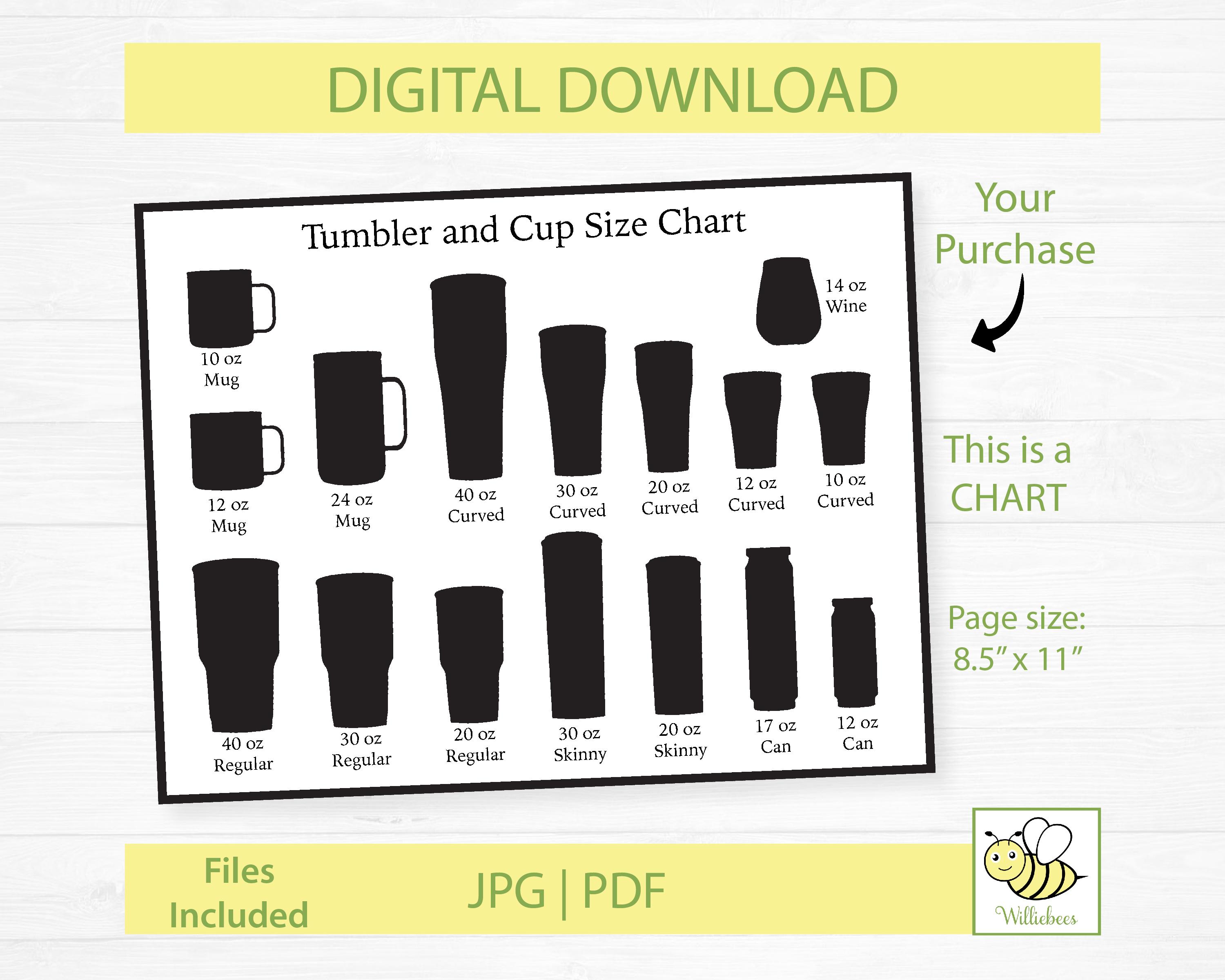 Tumbler Cup Size Clipart CHART, Tumbler List, Cup Sizes, Wine Tumbler, Skinny Slim, NOT TEMPLATES, Digital Download